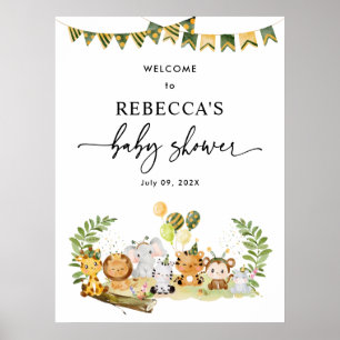 Dieren Safari Baby shower Welkomstteken Poster