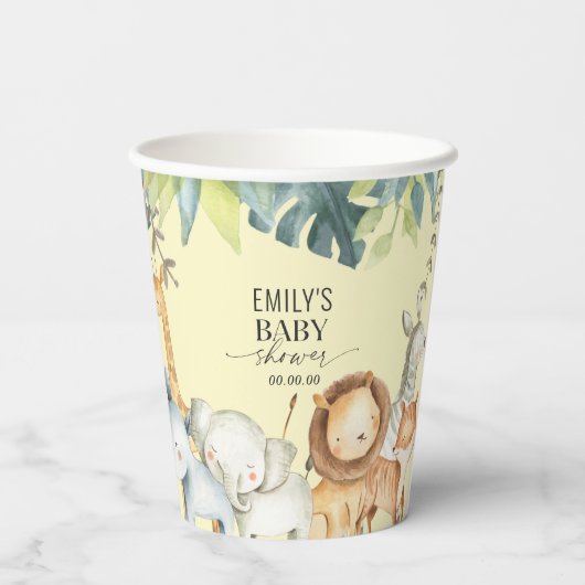 Dieren safari schattig sekneutraal geel douche papieren bekers (Achterkant)