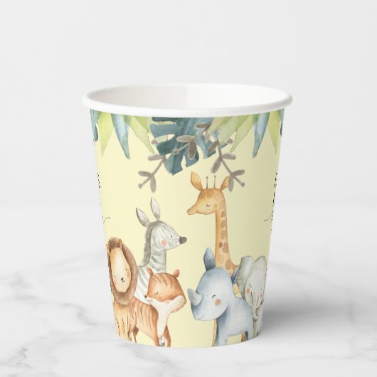Dieren safari schattig sekneutraal geel douche papieren bekers (Links)