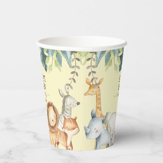 Dieren safari schattig sekneutraal geel douche papieren bekers (Rechts)
