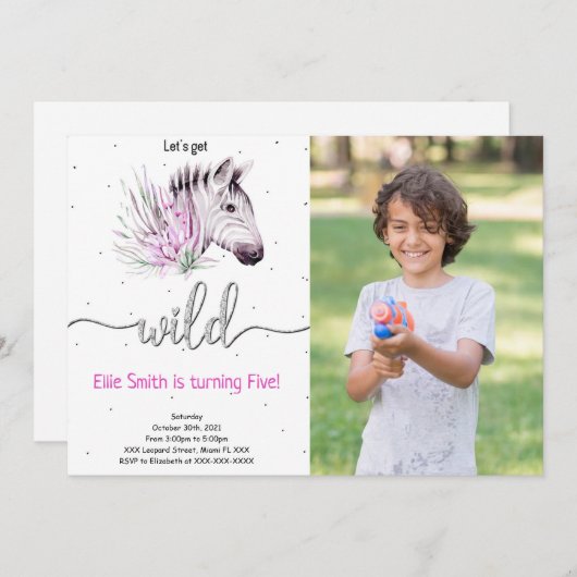 Dieren Safari Verjaardag Foto Uitnodiging (Voorkant / Achterkant)