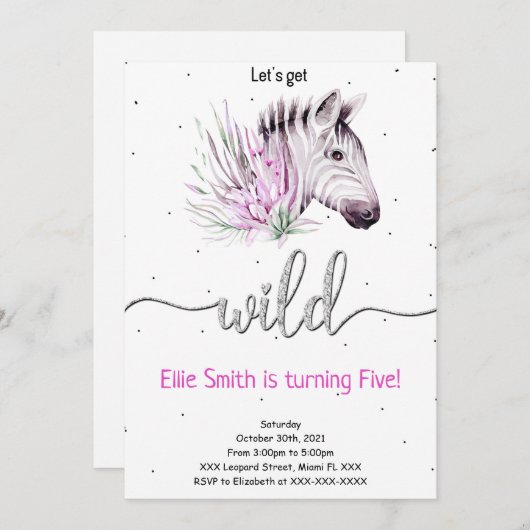 Dieren Safari Verjaardagsuitnodiging Kaart (Voorkant / Achterkant)