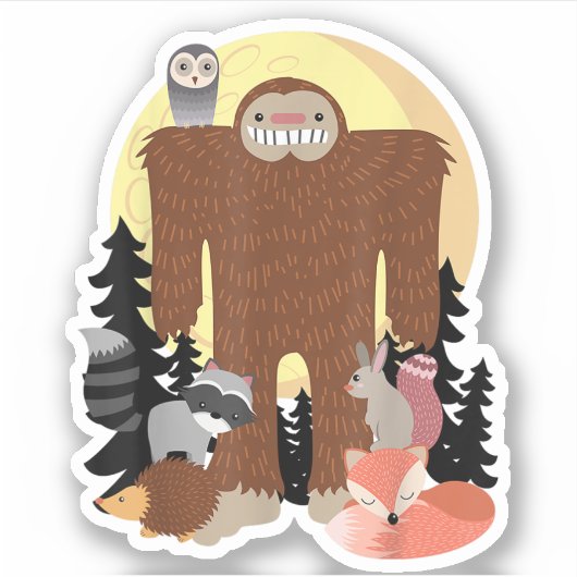 dieren Sasquatch met bosdieren Sticker (Voorkant)