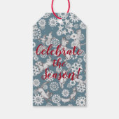 Dieren & Sneeuwvlokken Leuk Blauw Winter Kerstmis Cadeaulabel (Voorkant)