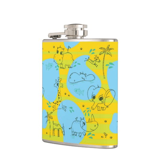 Dieren spelen baby patroon achtergrond heupfles (Links)