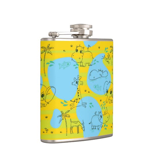 Dieren spelen baby patroon achtergrond heupfles (Rechts)