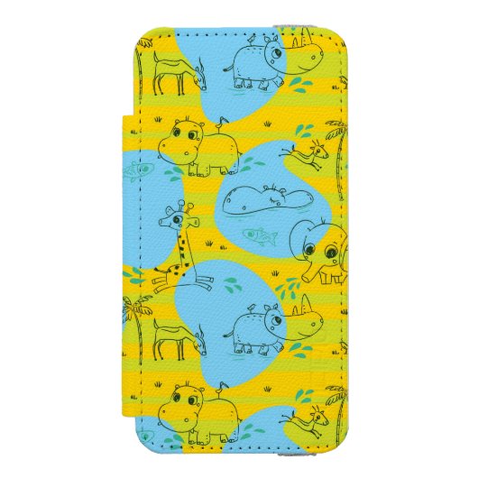 Dieren spelen baby patroon achtergrond incipio iPhone portemonnee hoesje (Voorkant Agenda)