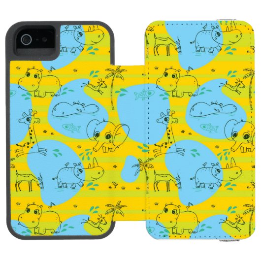 Dieren spelen baby patroon achtergrond incipio iPhone portemonnee hoesje (Agenda Open)