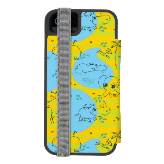 Dieren spelen baby patroon achtergrond incipio iPhone portemonnee hoesje (Agenda Achterkant)