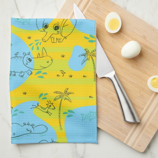 Dieren spelen baby patroon achtergrond theedoek (Quarter Fold)