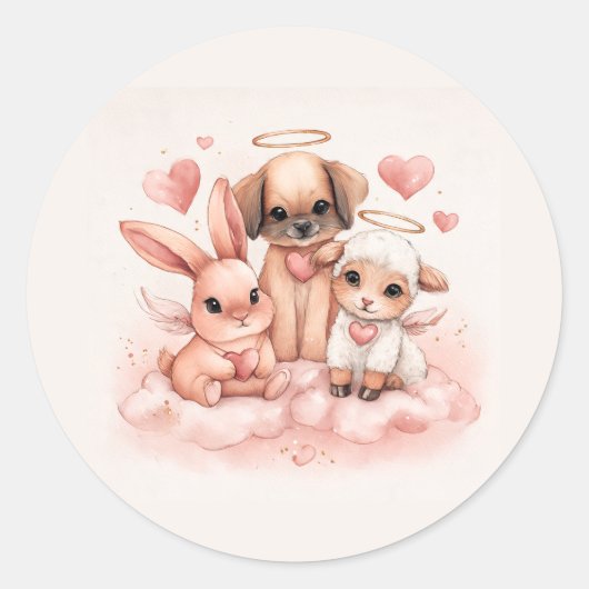 Dieren sticker vel met baby cupido | Mooie waterve (Voorkant)