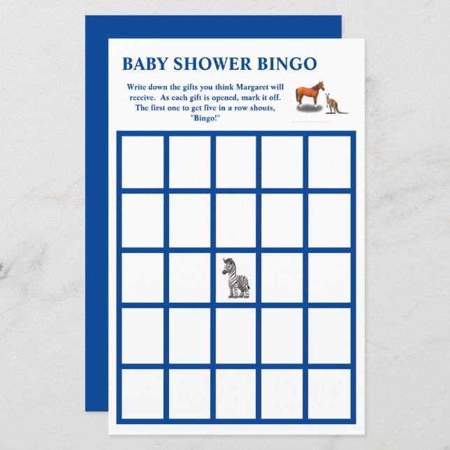 Dieren Thema Baby shower Bingo (Voorkant / Achterkant)