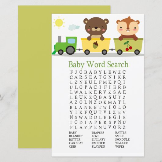 Dieren trainen Baby shower Word Search Game (Voorkant / Achterkant)