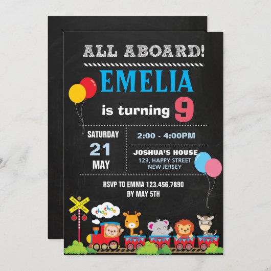 Dieren Trian Verjaardag Uitnodiging (Voorkant / Achterkant)