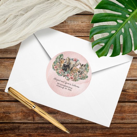 Dieren Tropical Safari Return Address Seal Ronde Sticker