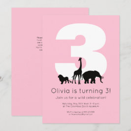 Dieren uit de dierentuin roze kinderverjaardagsfee kaart