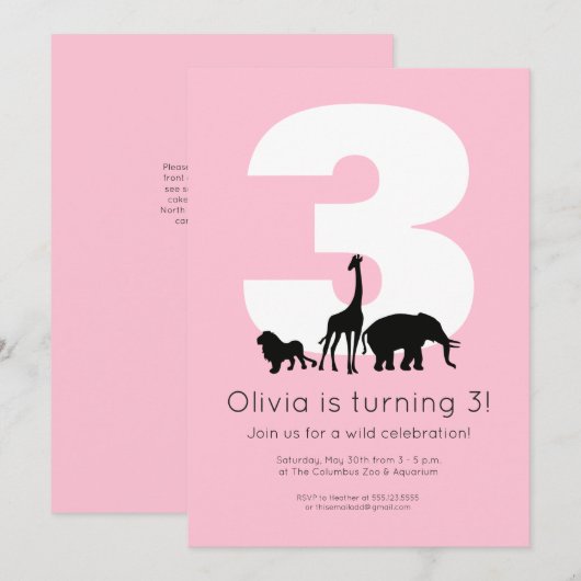 Dieren uit de dierentuin roze kinderverjaardagsfee kaart (Voorkant / Achterkant)