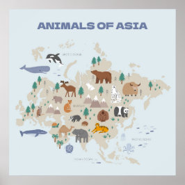 Dieren van Aziatische geïllustreerde kaart Poster