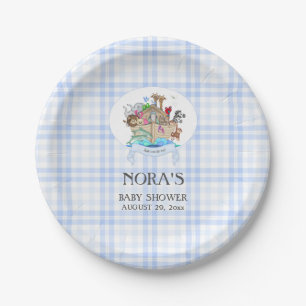 Dieren van de Ark van Noach in blauwe gingham Papieren Bordje