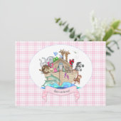 Dieren van de Ark van Noach Roze Gingham Kaart (Staand voorkant)