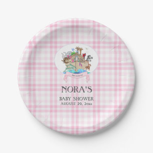 Dieren van de Ark van Noach Roze Gingham Papieren Bordje