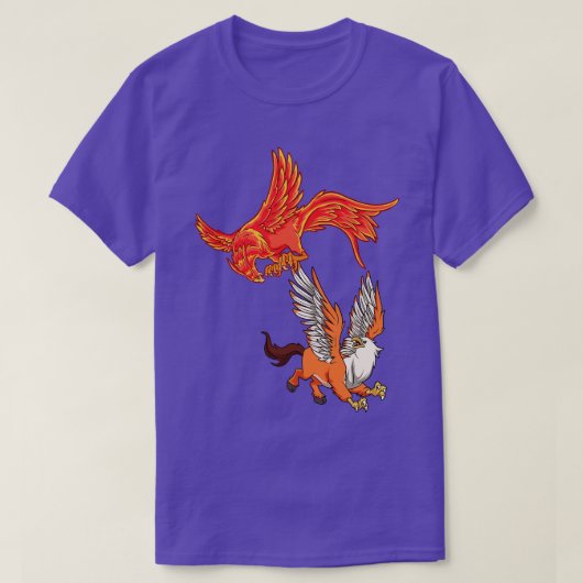 Dieren van de mythologie Phoenix vs Hippogryph T-shirt (Design voorkant)