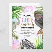 Dieren van de partij oerwoud 4e verjaardag kaart (Voorkant / Achterkant)