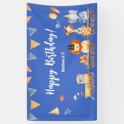 Dieren van de partij op Train Kind Oerwoud Birthda Spandoek (Verticaal)