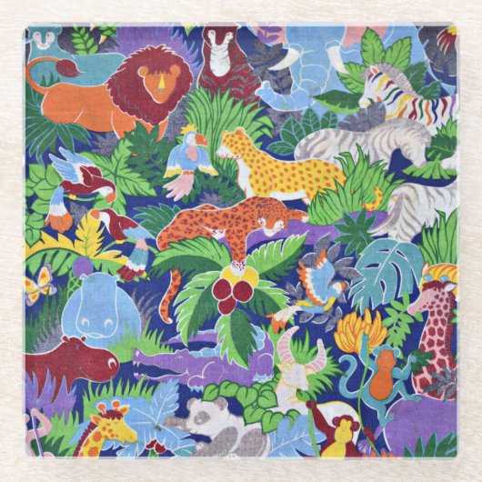 Dieren van de Safari, kleurrijk patroon, Glazen Onderzetter (Voorkant)