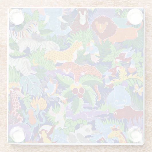 Dieren van de Safari, kleurrijk patroon, Glazen Onderzetter (Achterkant)