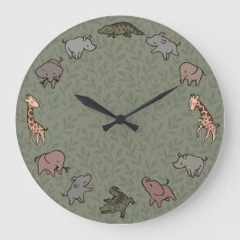 Dieren van de safari (olifant, giraffe, krokodil & grote klok