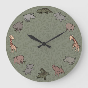 Dieren van de safari (olifant, giraffe, krokodil & grote klok