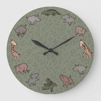 Dieren van de safari (olifant, giraffe, krokodil & grote klok