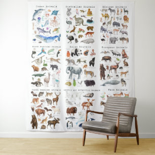 Dieren van de Wereld   Educatieve Klas Wandkleed