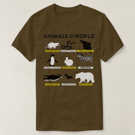 Dieren van de wereld en hoe ze worden genoemd t-shirt (Design voorkant)