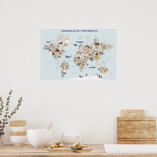 Dieren van de Wereldkaart voor de zagerij of de ka Poster (Keuken)