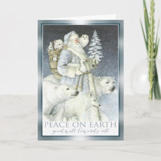 Dieren van de Winter van de vintage Kerstman de Feestdagen Kaart