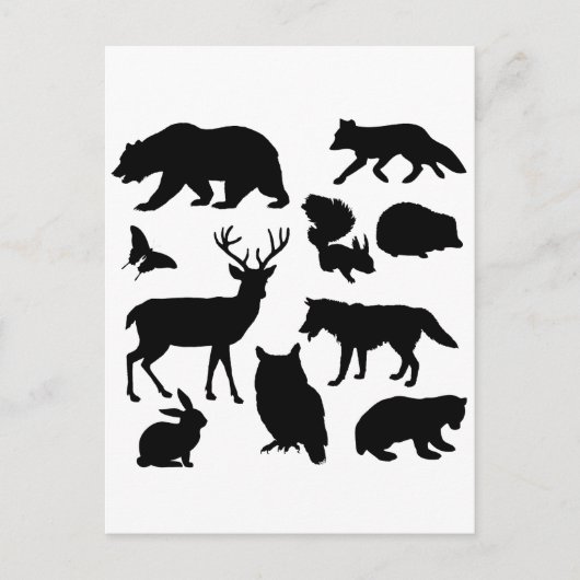 Dieren van het bos, wilde dieren briefkaart (Voorkant)