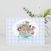 Dieren van Noah's Ark Blauw Gingham Kaart (Staand voorkant)