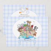 Dieren van Noah's Ark Blauw Gingham Kaart (Voorkant / Achterkant)