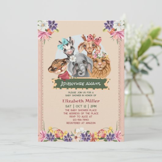Dieren van Safari Schattige Baby shower Kaart (Staand voorkant)
