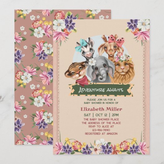 Dieren van Safari Schattige Baby shower Kaart (Voorkant / Achterkant)
