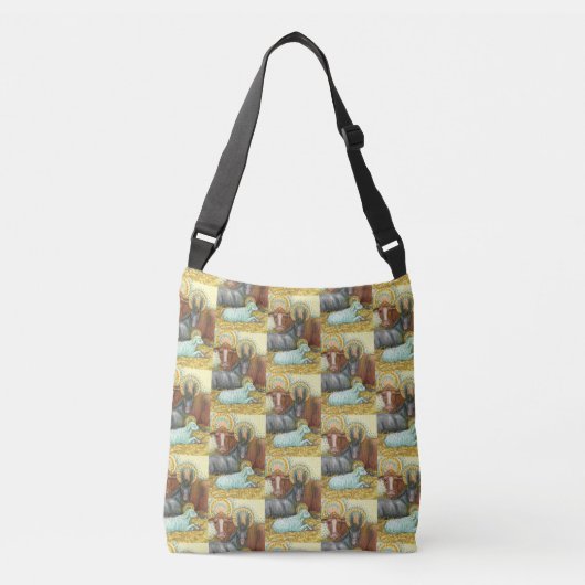 DIEREN VAN STABIEL, OX, DONKEY EN SCHAPEN CROSSBODY TAS (Voorkant)