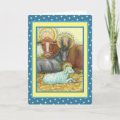 DIEREN VAN STABIEL, OX, DONKEY EN SCHAPEN FEESTDAGEN KAART (Voorkant)