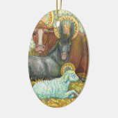 DIEREN VAN STABIEL, OX, DONKEY EN SCHAPEN KERAMISCH ORNAMENT (Links)