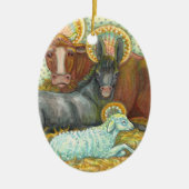 DIEREN VAN STABIEL, OX, DONKEY EN SCHAPEN KERAMISCH ORNAMENT (Voorkant)