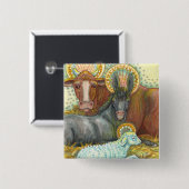 DIEREN VAN STABIEL, OX, DONKEY EN SCHAPEN VIERKANTE BUTTON 5,1 CM (Voorkant /achterkant)