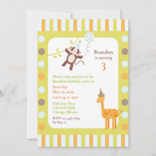 Dieren Verjaardagsfeest Platte Uitnodiging