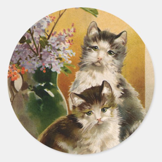  dieren, Victoriaans katten en bloemen Ronde Sticker (Voorkant)