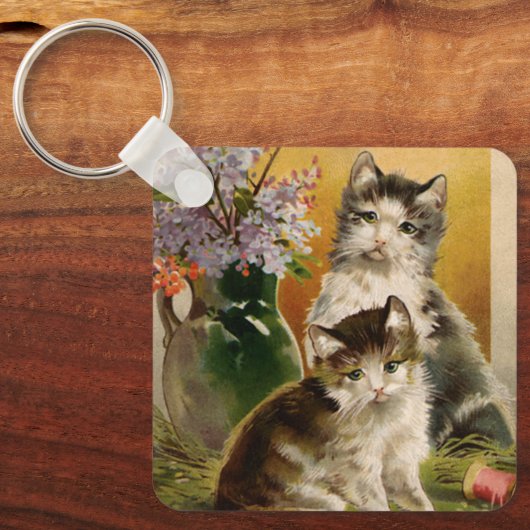  dieren, Victoriaans katten en bloemen Sleutelhanger (Voorkant)